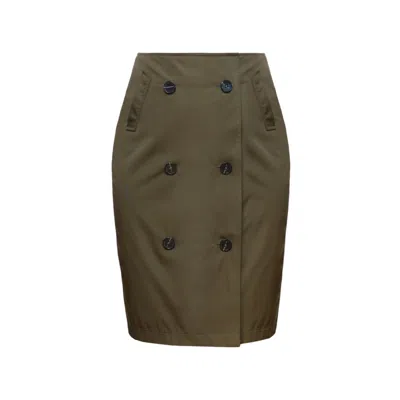 Zan Studio Women's Green Double Buttoned Straight Skirt