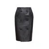Zan Studio Women's Black Double Buttoned Straight Skirt In Grey/green/black