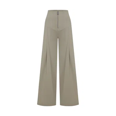 Zan Studio Women's Neutrals High Waisted Single Pleated Gabardine Pants In Green