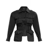 Zan Studio Women's Oversize Army Jacket With Belt - Black In Black