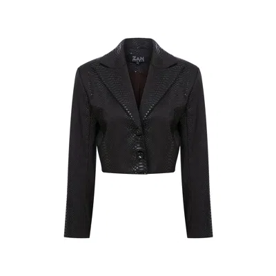 Zan Studio Women's Serpent Cropped Tailored Collar Jacket Black