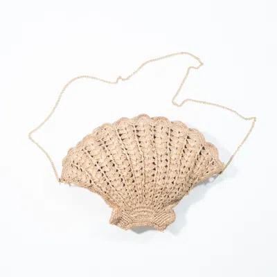 Zanatany Concepts Women's Gold Shell Raffia Bag -beige