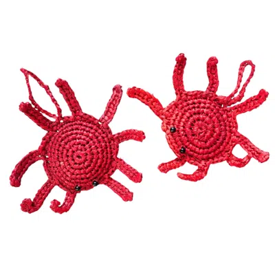 Zanatany Concepts Women's Mini Red Crabs Raffia Keyring