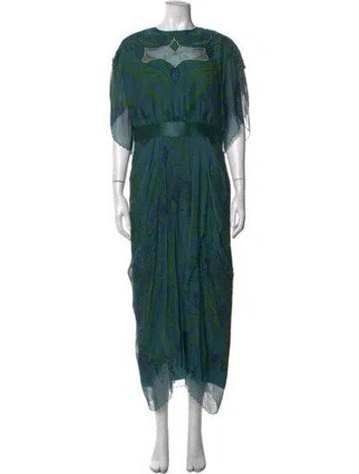 Pre-owned Zandra Rhodes Silk Long Dress In Green