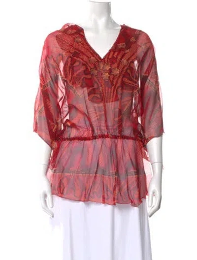 Pre-owned Zandra Rhodes Silk Patterned Blouse In Pink