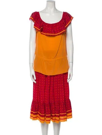 Pre-owned Zandra Rhodes Vintage Late 1970's - Early 1980's Skirt Set In Red