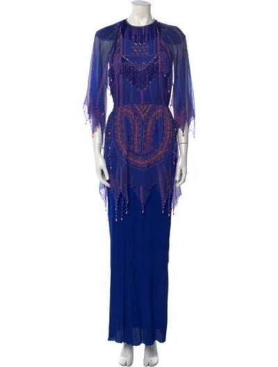 Pre-owned Zandra Rhodes Vintage Long Dress In Blue