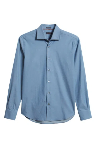 Zanella Bassano Tailored Fit Solid Stretch Cotton Twill Dress Shirt In Blue