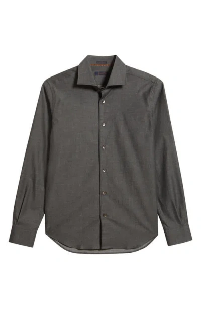 Zanella Bassano Tailored Fit Solid Stretch Cotton Twill Dress Shirt In Gray