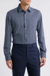 Zanella Bond Micropattern Knit Cotton Blend Dress Shirt In Navy