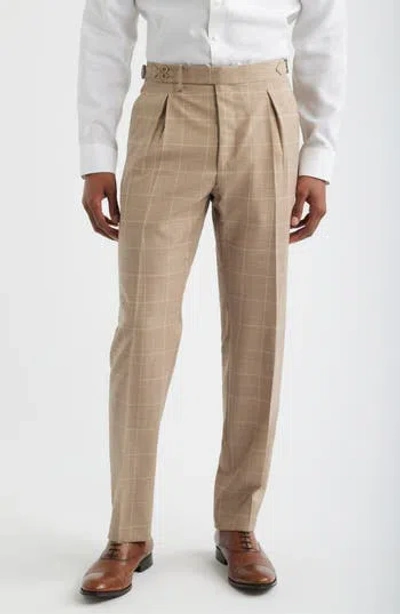 Zanella Danny Pleated Windowpane Check Wool Dress Pants In Neutral