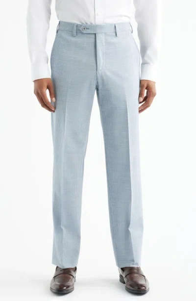 Zanella Devon Flat Front Plaid Wool Dress Pants In Blue