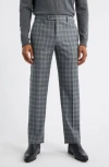 Zanella Devon Flat Front Plaid Wool Dress Pants In Gray
