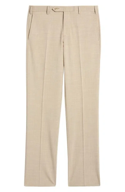 Zanella Devon Flat Front Plaid Wool Dress Pants In Neutral