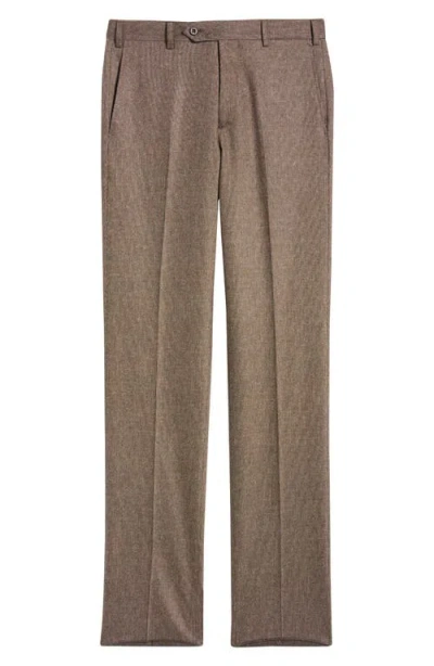 Zanella Devon Flat Front Stretch Wool & Cashmere Dress Pants In Brown