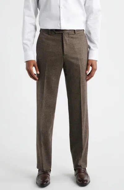 Zanella Devon Flat Front Stretch Wool & Cashmere Dress Pants In Brown