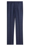 Zanella Devon Flat Front Windowpane Wool Dress Pants In Blue