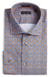 Zanella Flowers Floral Print Knit Nylon Blend Dress Shirt In Midnight Blue
