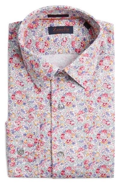 Zanella Garden Floral Print Knit Cotton Blend Dress Shirt In Multi