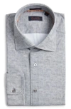 Zanella Jagged Heathered Herringbone Print Knit Nylon Blend Dress Shirt In Grey