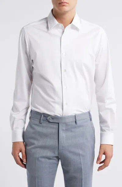 Zanella Lord Solid Knit Cotton Blend Dress Shirt In White