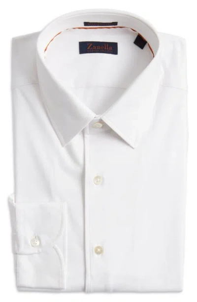 Zanella Lord Solid Knit Cotton Blend Dress Shirt In White