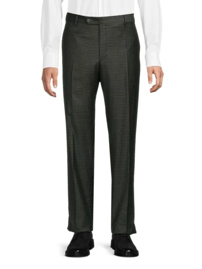 Zanella Men's Parker Checked Wool Modern Fit Pants In Green
