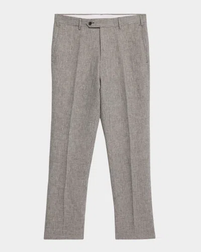 Zanella Men's Parker Linen Check Flat-front Pants