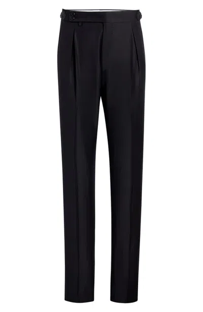 Zanella Nico High Waist Pleated Wool Trousers In Black