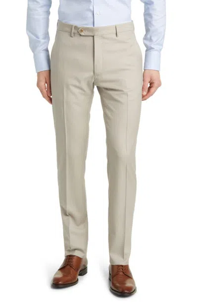 Zanella Noah Classic Serge Wool Straight Leg Pants In Dk. Beige 1