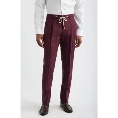 Zanella Nova Pinstripe Pleated Wool Blend Trousers In Burgundy