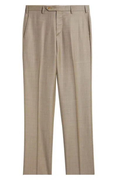 Zanella Parker Classic Wool Sharkskin Dress Pants In Biege