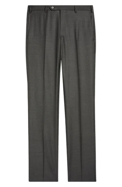 Zanella Parker Classic Wool Sharkskin Dress Pants In Black