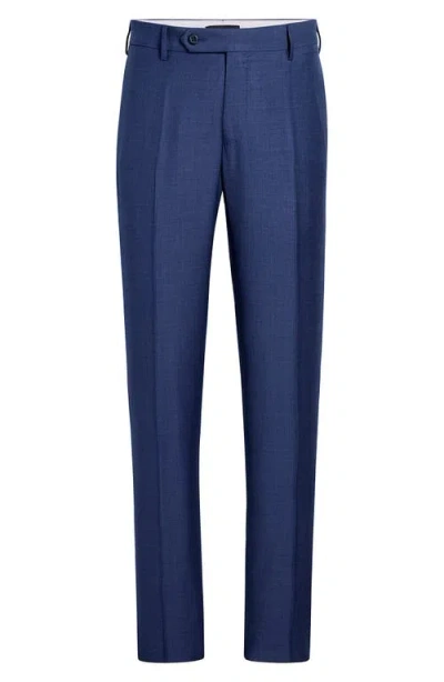 Zanella Parker Classic Wool Sharkskin Dress Pants In Blue