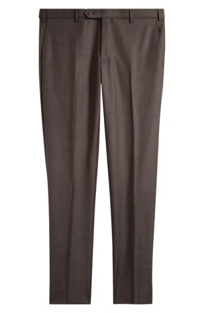Zanella Parker Classic Wool Sharkskin Dress Pants In Brown