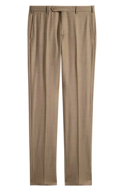 Zanella Parker Classic Wool Sharkskin Dress Pants In Brown