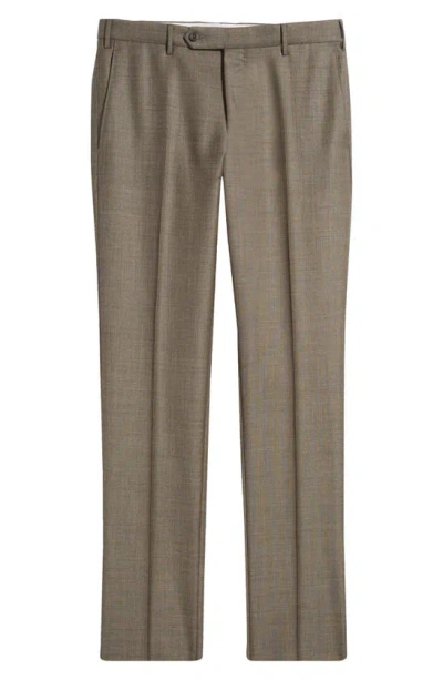 Zanella Parker Classic Wool Sharkskin Dress Trousers In Medium Brown