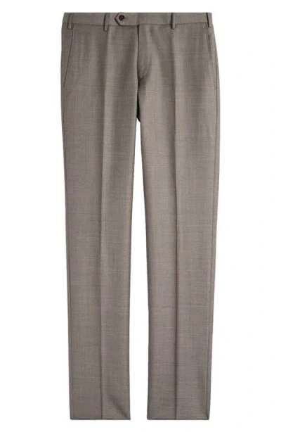 Zanella Parker Classic Wool Sharkskin Dress Pants In Tobacco