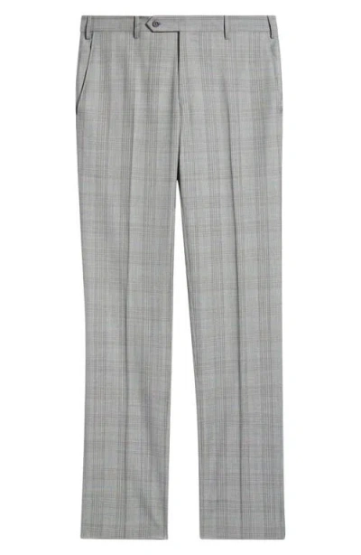 Zanella Parker Flat Front Plaid Wool Dress Pants In Gray