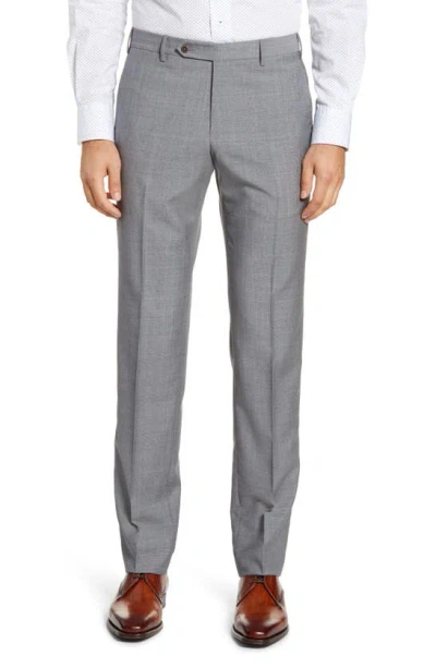 Zanella Parker Flat Front Plaid Wool Dress Pants In Light Grey