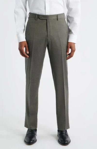 Zanella Parker Flat Front Stretch Wool Flannel Trousers In Gray