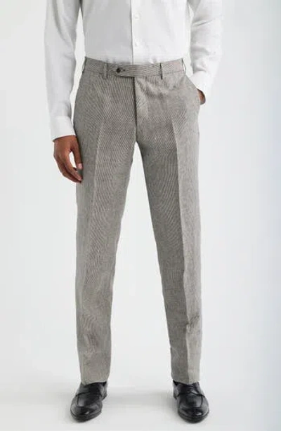 Zanella Parker Mini Check Linen Pants In Gray
