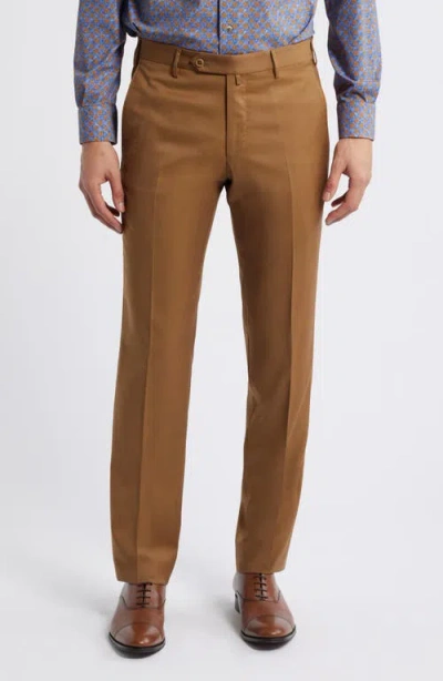 Zanella Parker Platinum Super 130's Gabardine Dress Pants In Brown