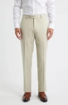 Zanella Devon Flat Front Wool Dress Pants In Green