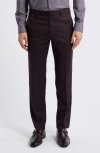 Zanella Parker Super 130's Wool Sharkskin Dress Pants In Dark Burgundy