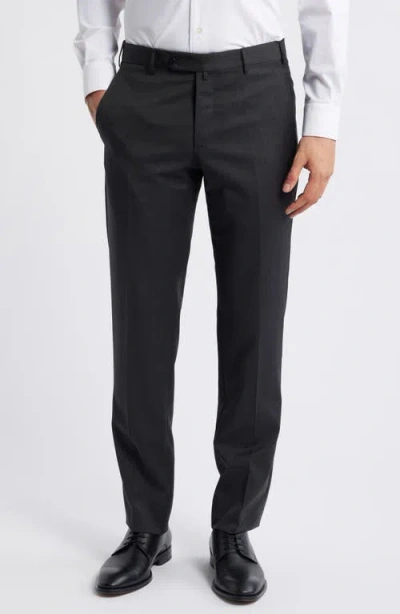Zanella Parker Super 130's Wool Sharkskin Dress Pants In Dark Grey