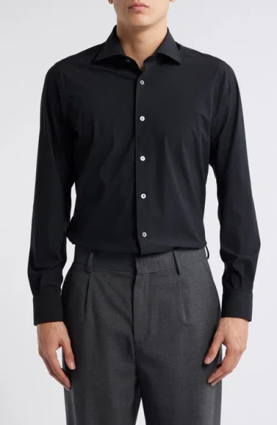 Zanella Piccadilly Solid Knit Nylon Blend Dress Shirt In Black