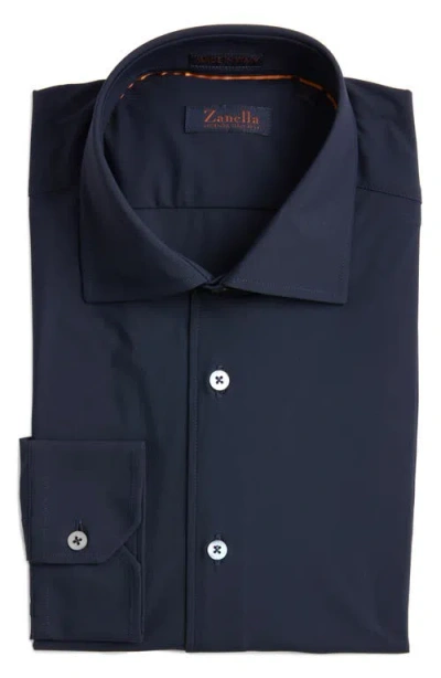 Zanella Piccadilly Solid Knit Nylon Blend Dress Shirt In Navy