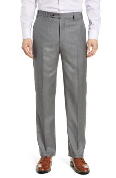 Zanella Todd Relaxed Fit Flat Front Solid Wool Dress Pants In Gray