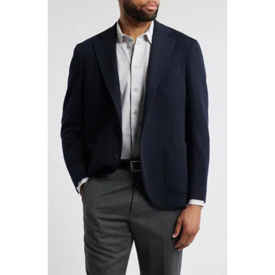 Zanella Travieso Solid Navy Wrinkle Resistant Wool Sport Coat In Blue